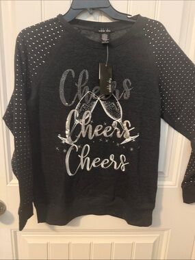 Sable Sky Women’s Charcoal 'Cheers' Rhinestones Sleeve Sweatshirt size small